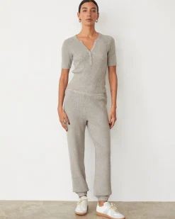 MONROW Softknit Rib Waffle Henley HEATHERGREY Store